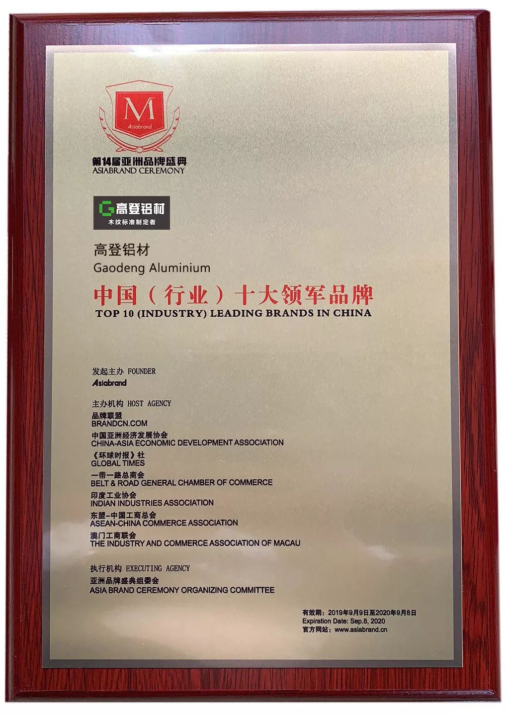 行業(yè)十大領軍品牌獎牌