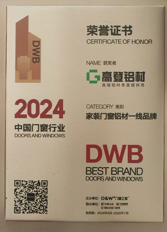 2024中國門窗行業(yè)榮譽(yù)證書